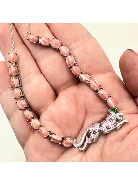 Pink Sapphire Necklace Sterling Silver Leopard Cougar Rhodochrosite